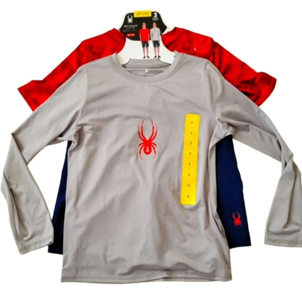 Spyder Boy's Size 7/8 Medium Swim Set Rash Guard Long Short Sleeves Trunks